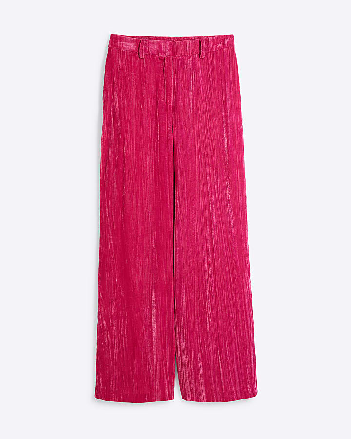 Pink Velvet Wide Leg Trousers