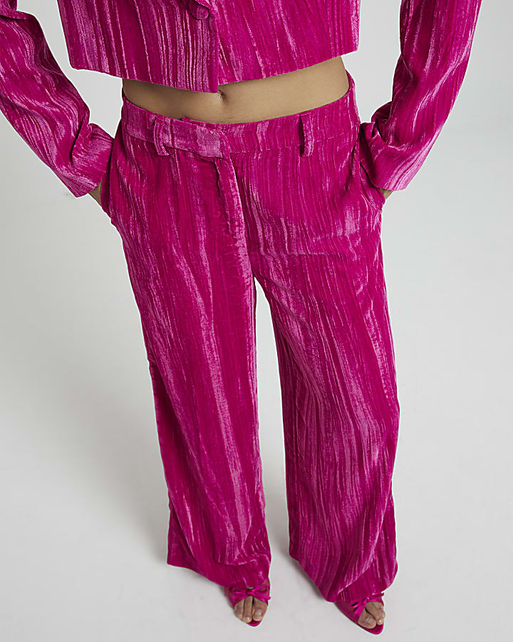 Pink Velvet Wide Leg Trousers