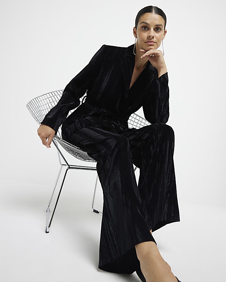 Black Velvet Wide Leg Trousers