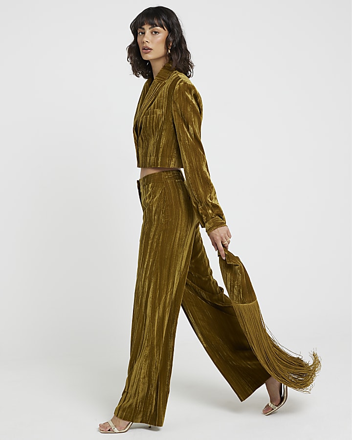 Green Velvet Wide Leg Trousers