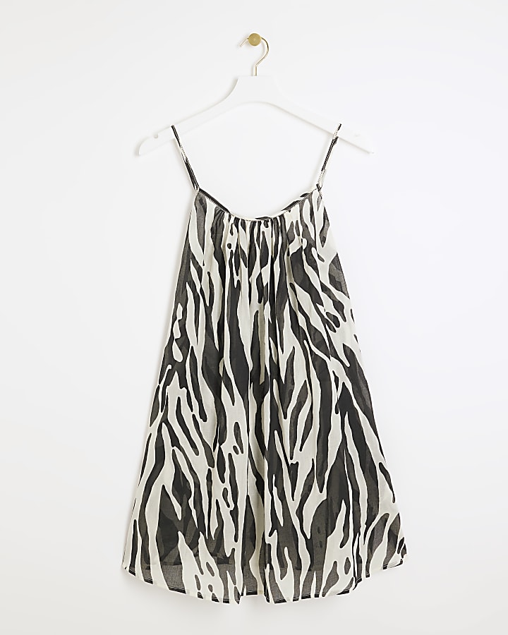 Black zebra print studded beach mini dress