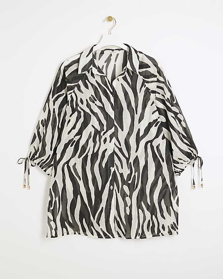 Black zebra print oversized beach shirt