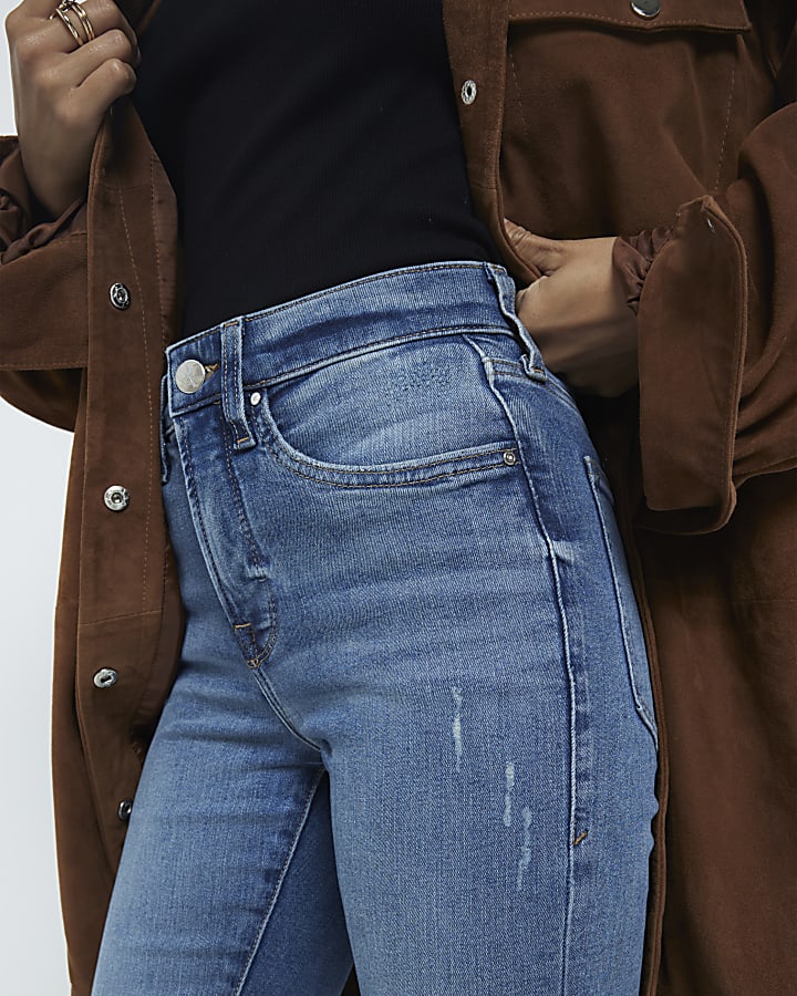 Petite Blue tummy hold flared jeans