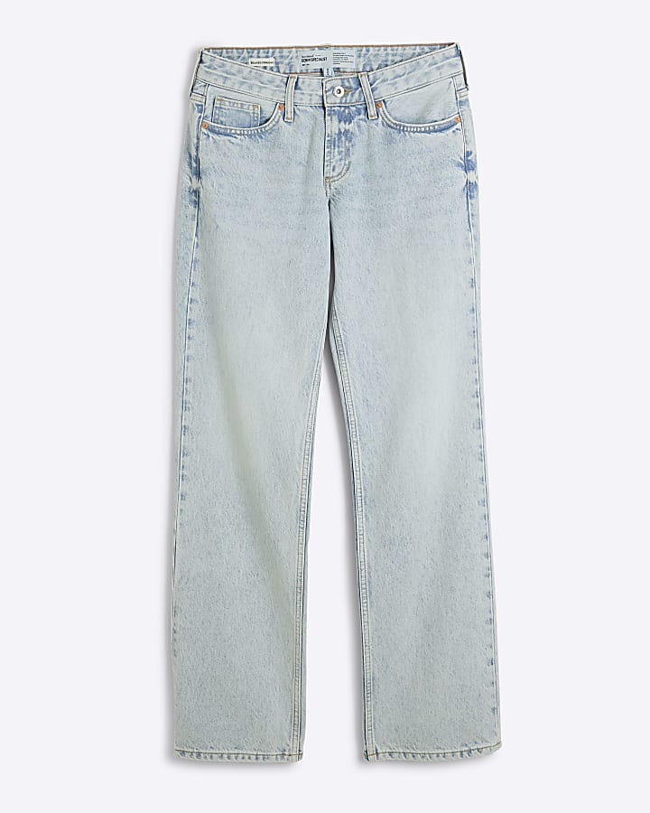Blue High Waisted Relaxed Straight Jeans