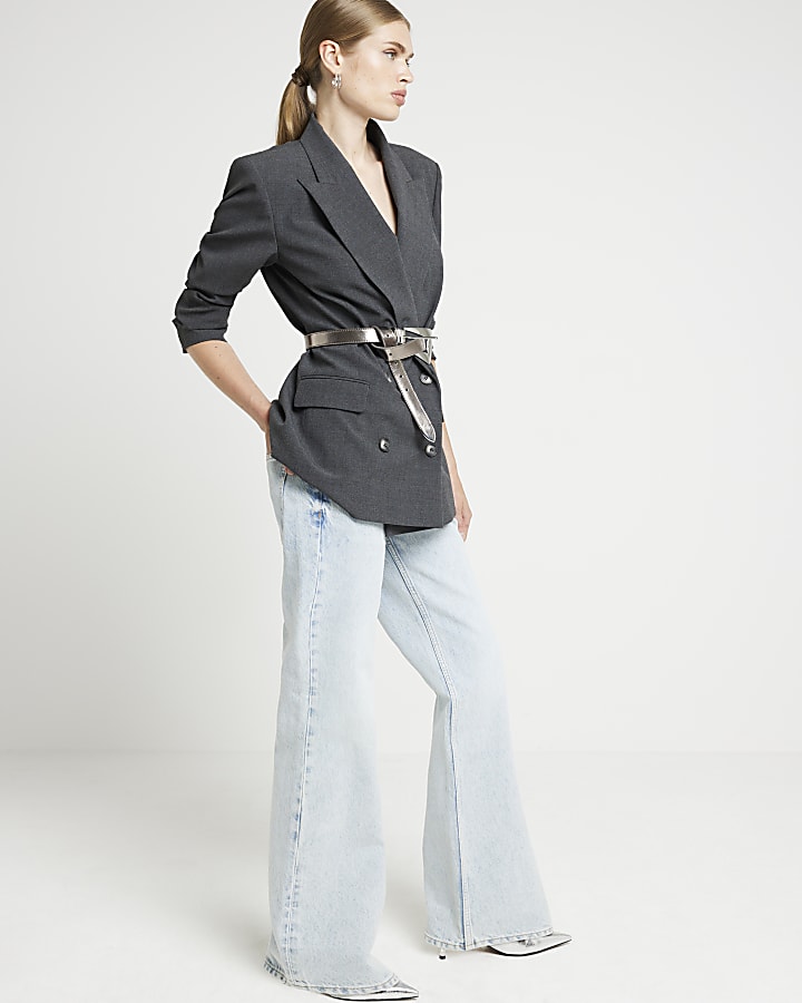 Blue High Waisted Relaxed Straight Jeans