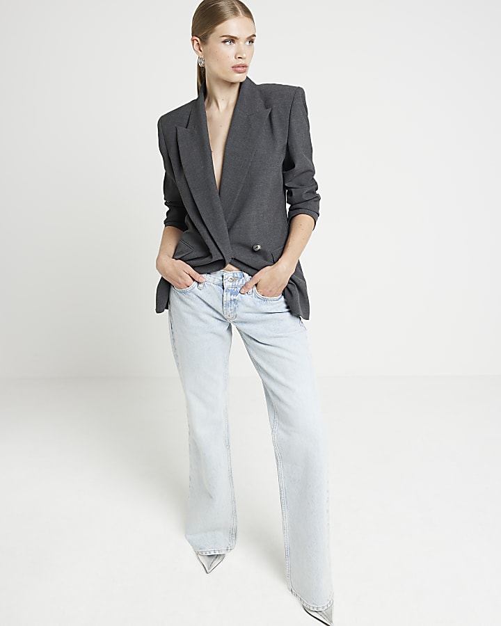 Blue High Waisted Relaxed Straight Jeans
