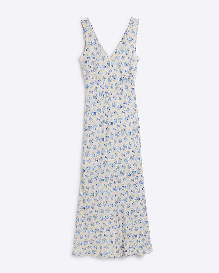 Blue floral slip midi dress