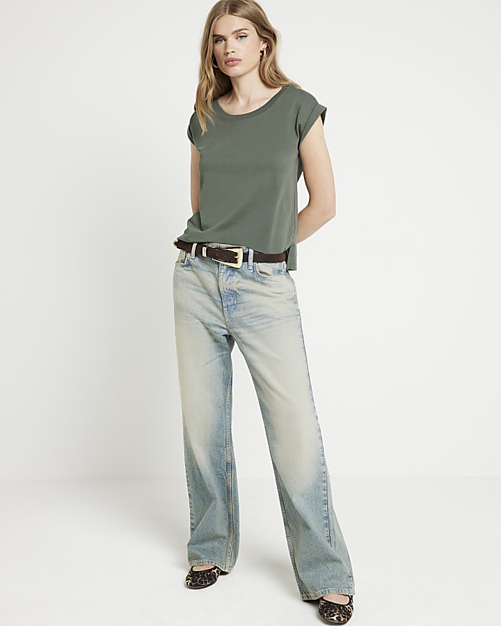 Khaki roll cuff t-shirt