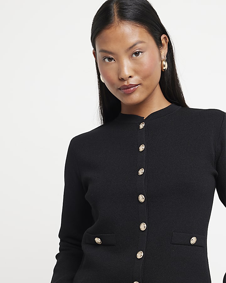 Petite black button up cardigan