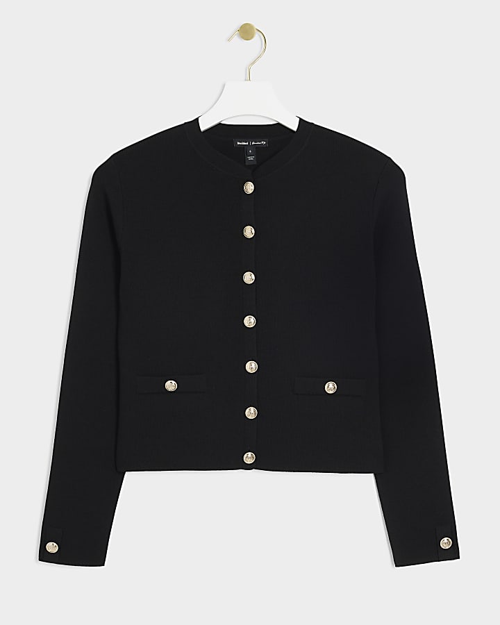 Petite black button up cardigan