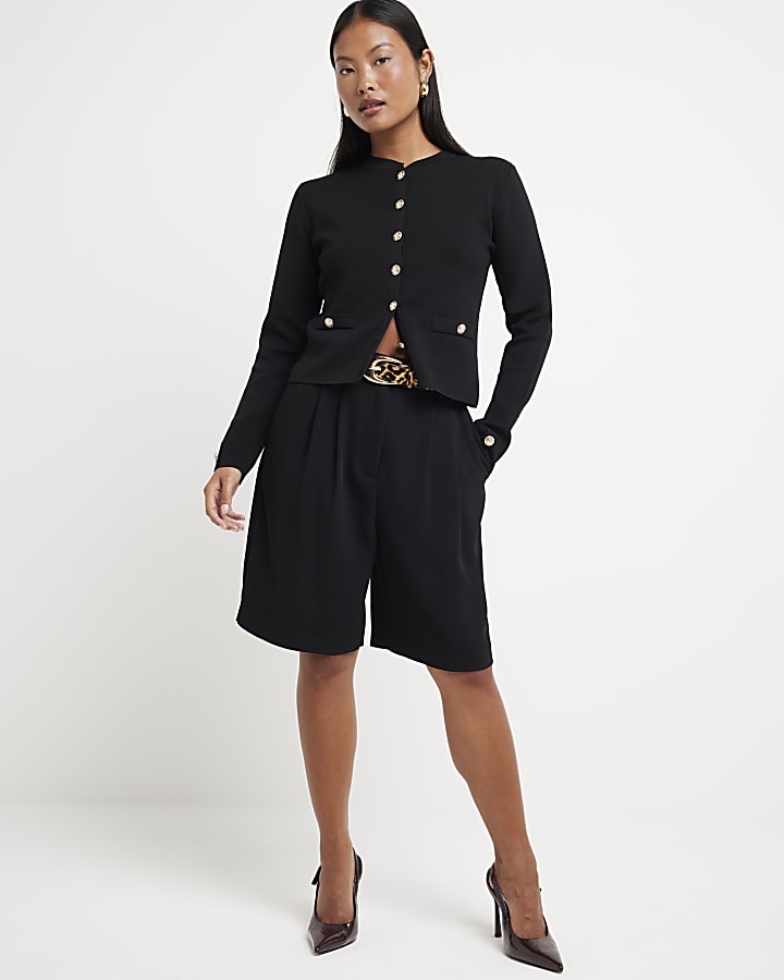 Petite black button up cardigan