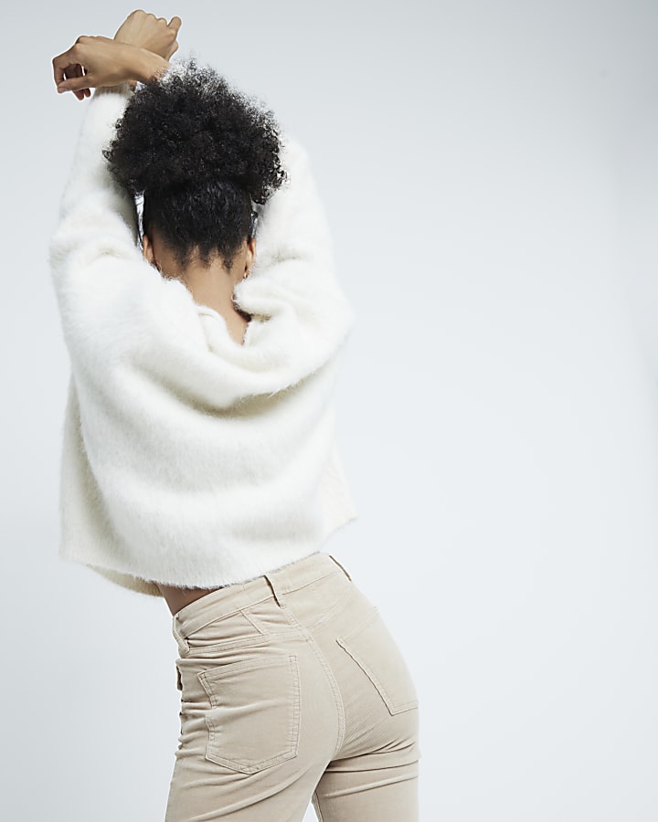 Beige Corduroy Flared Jeans