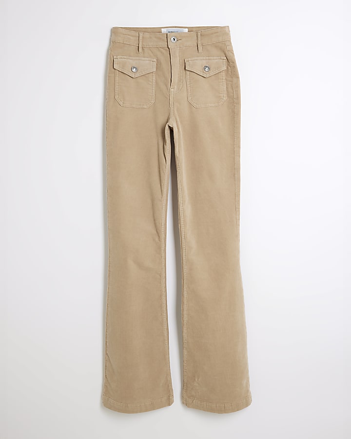 Beige Corduroy Flared Jeans