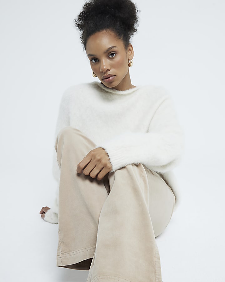 Beige Corduroy Flared Jeans