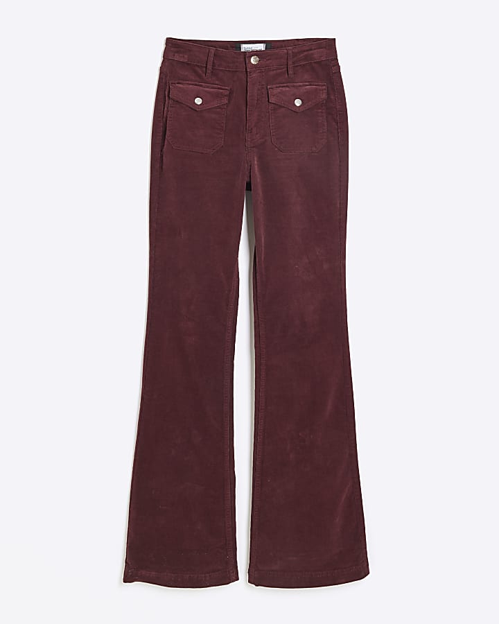 Red Corduroy Flared Jeans