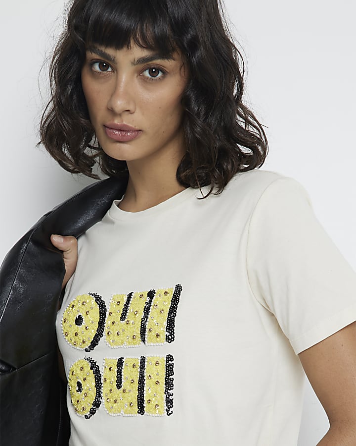 White Oui Oui Embellished Graphic t-shirt