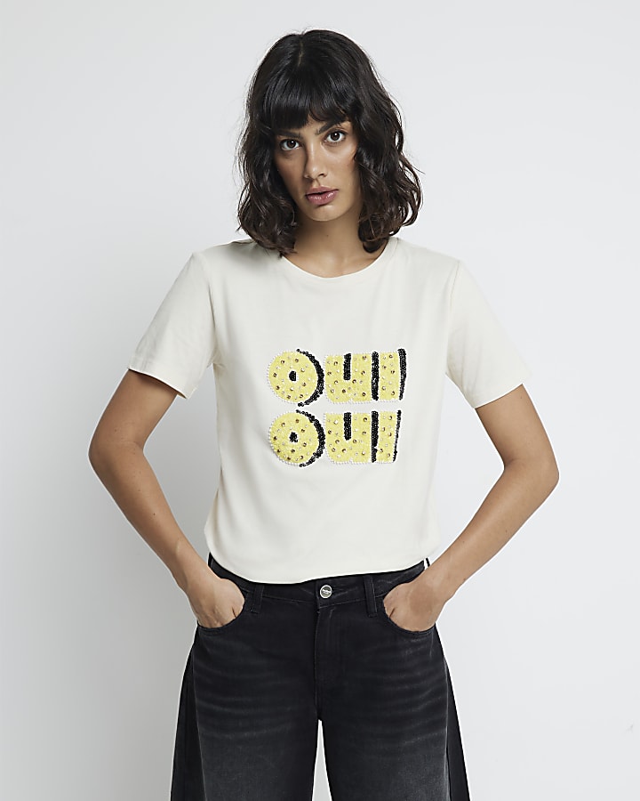 White Oui Oui Embellished Graphic t-shirt