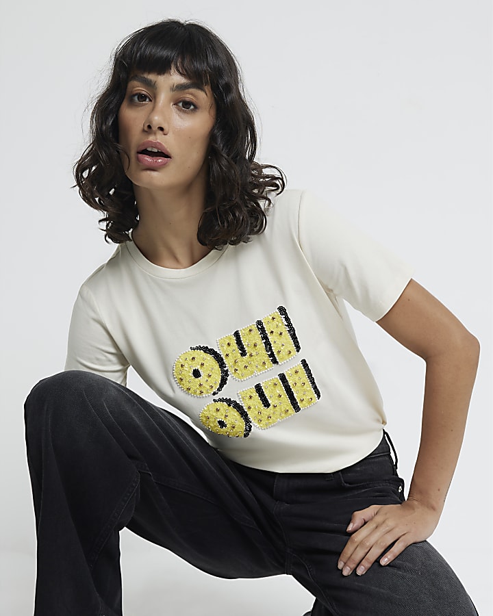 White Oui Oui Embellished Graphic t-shirt