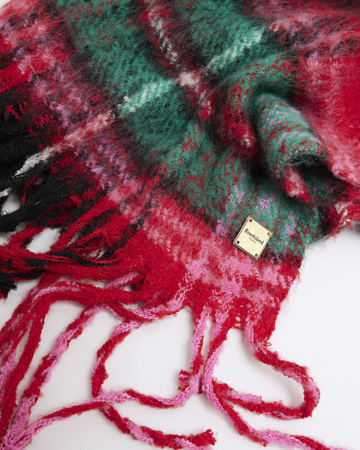 Red Check Fringed Scarf