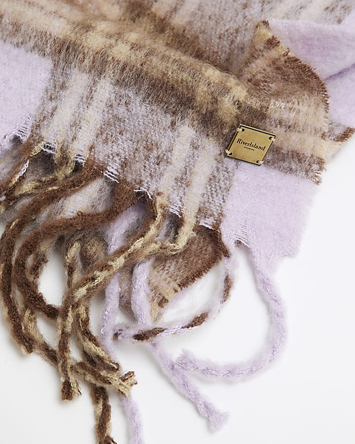 Purple Check Fringed Scarf