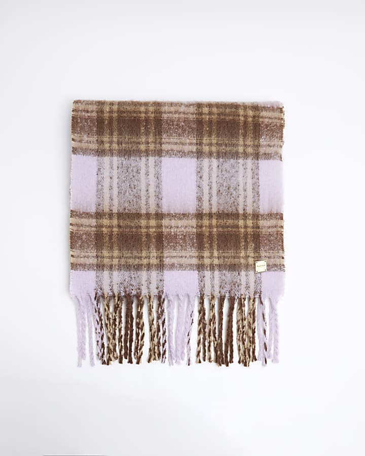 Purple Check Fringed Scarf