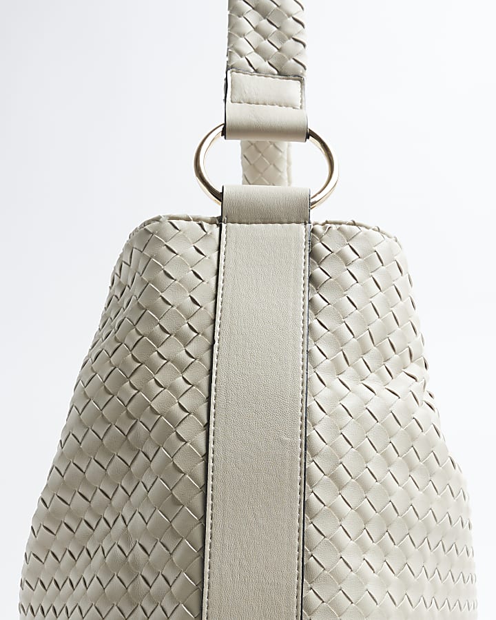 Beige Woven Slouch Tote Bag