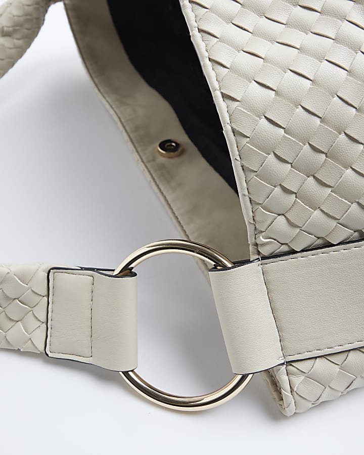 Beige Woven Slouch Tote Bag