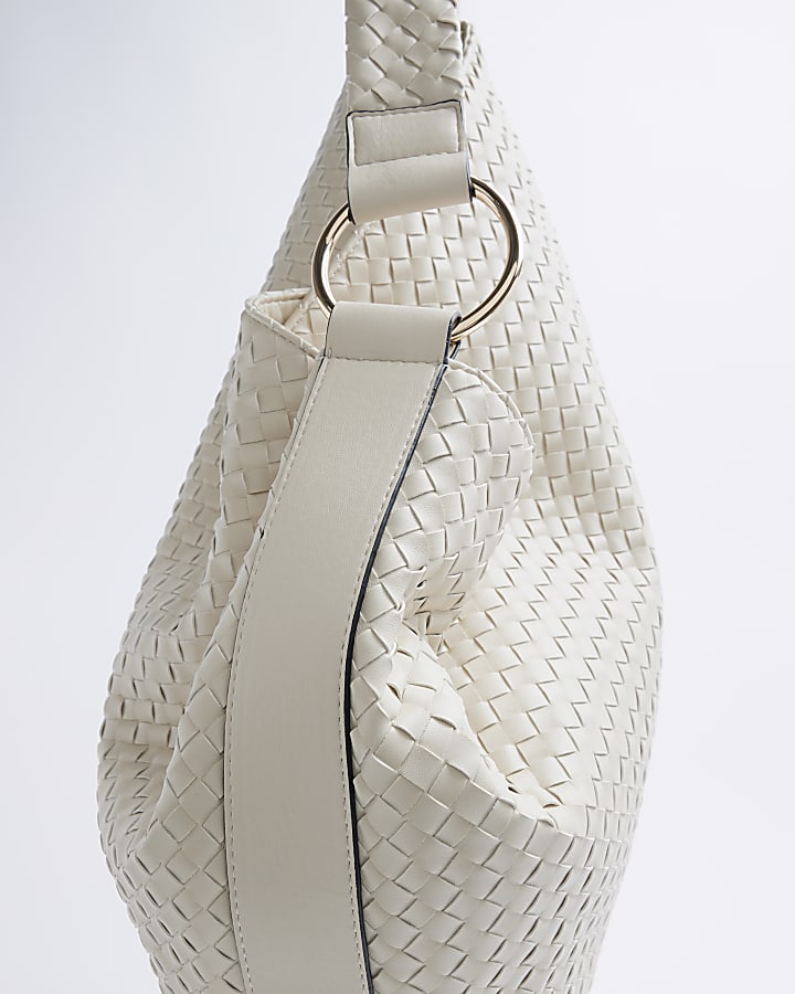 Beige Woven Slouch Tote Bag