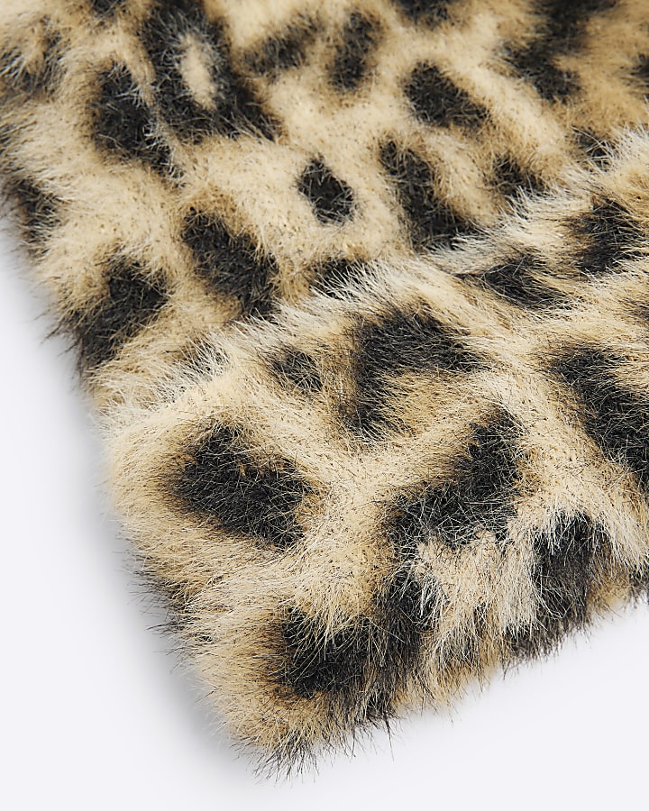 Beige Faux Fur Leopard Print Beanie