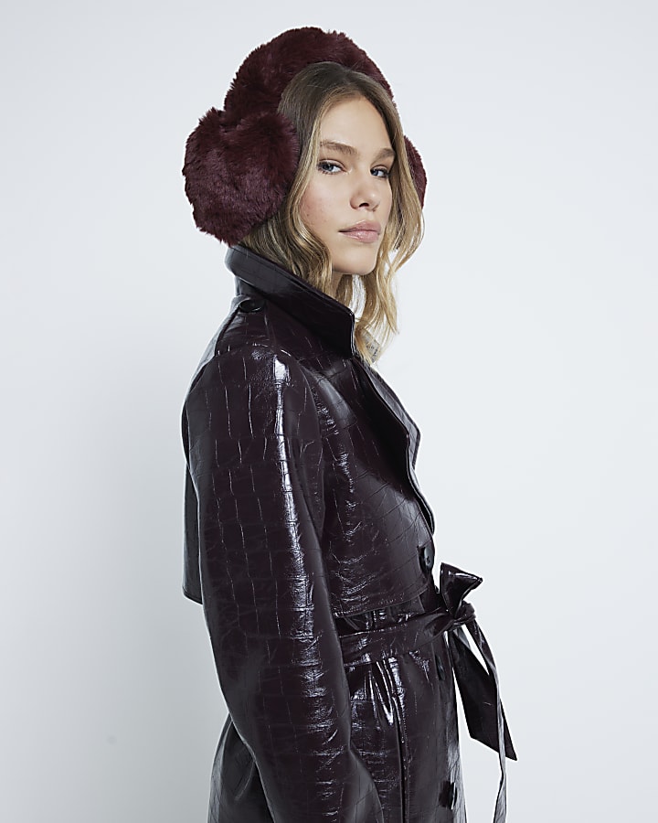 Red heart faux fur ear muffs