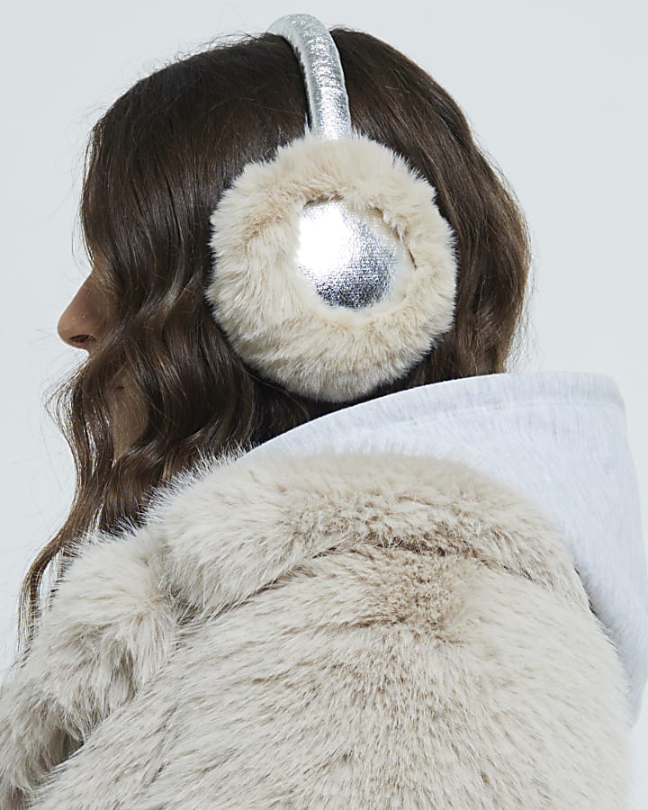 Silver Metallic Faux Fur Earmuffs