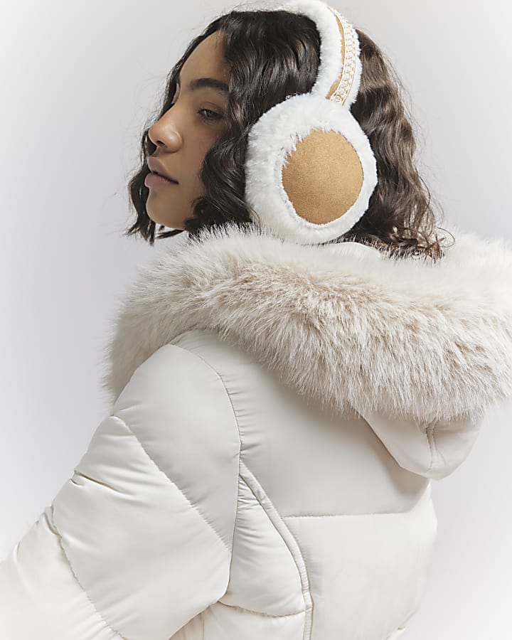 Beige Borg Trim Ear Muffs