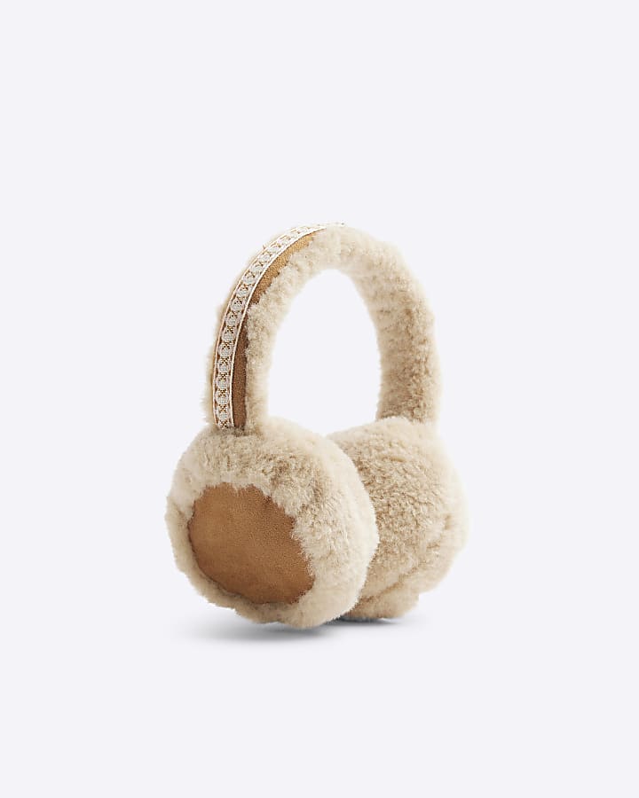 Beige Borg Trim Ear Muffs