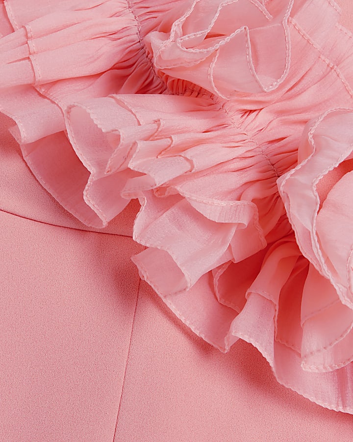 Coral ruffle asymmetric  playsuit