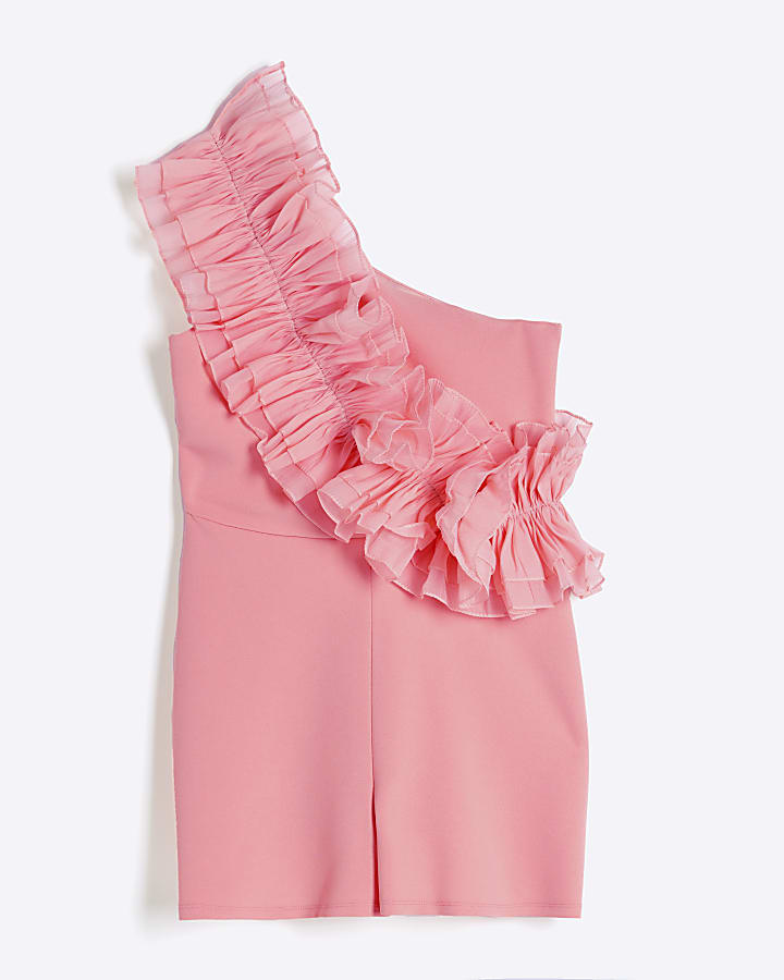 Coral ruffle asymmetric  playsuit