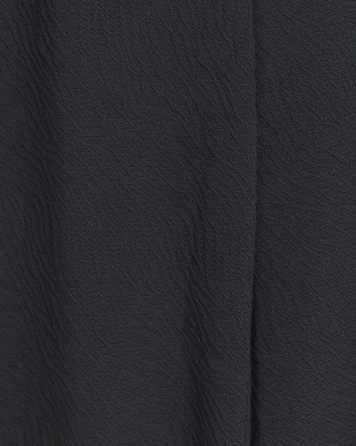 Black textured wide leg drawstring trousers