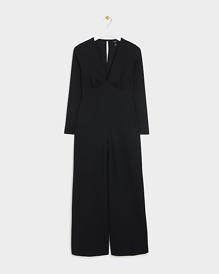 Black plunge wide leg jumpsuit