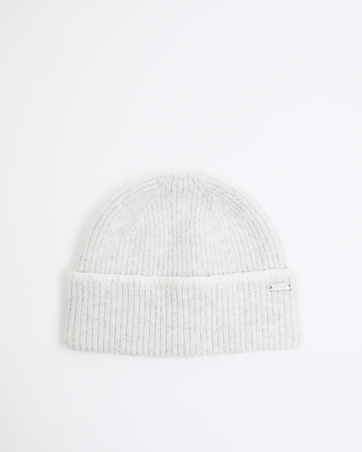 Grey Blanket Stitch Beanie Hat