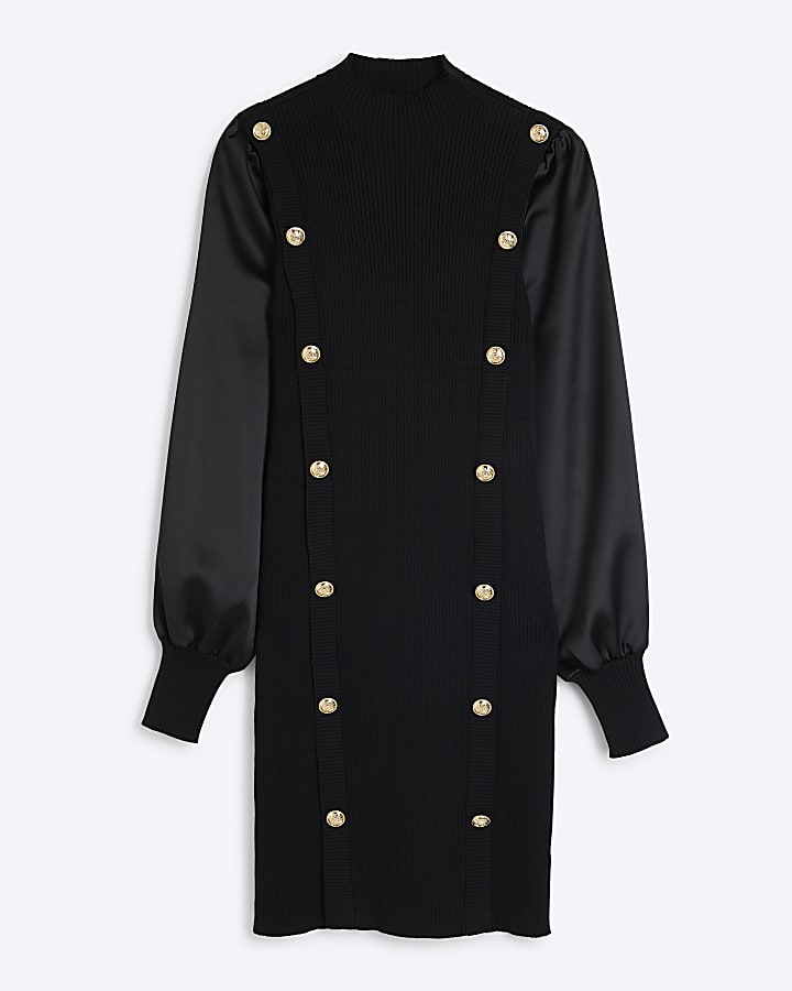 Black Long Sleeve Button Jumper Dress