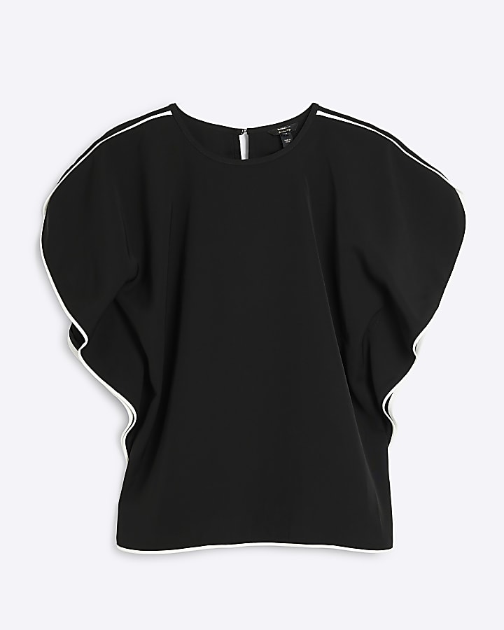 Black Short Sleeved Tipped Detail Top