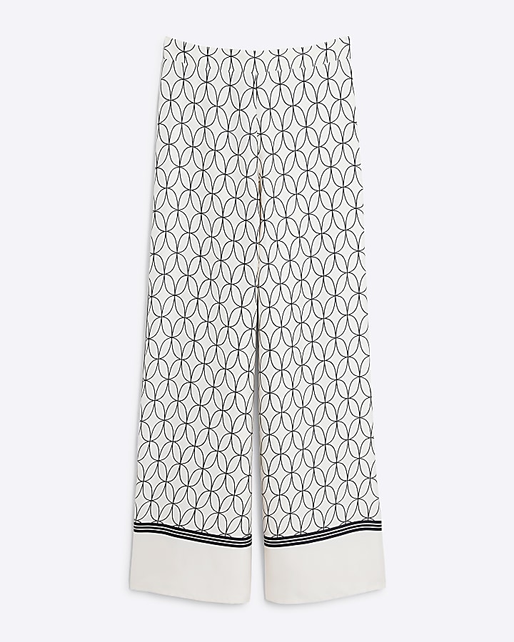 White geometric wide leg trousers