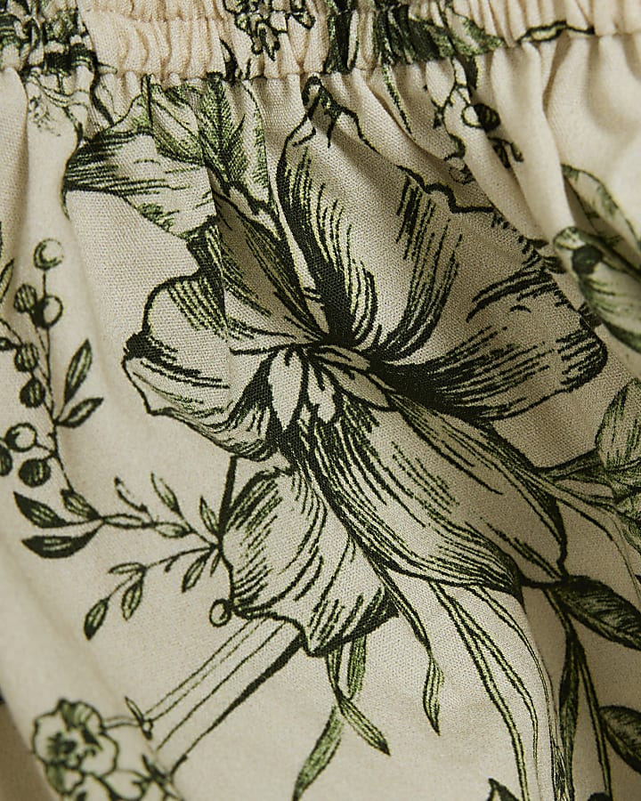 Green floral shirred blouse