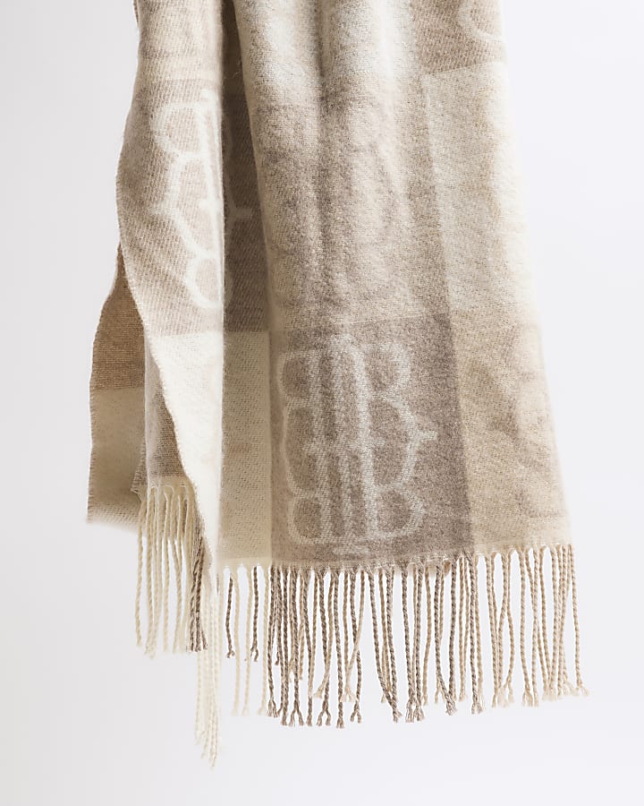 Beige Monogram Grid Scarf