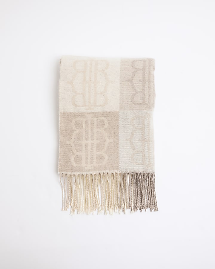 Beige Monogram Grid Scarf