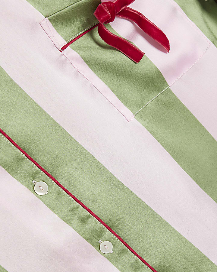 Green Satin Stripe Pyjama Set