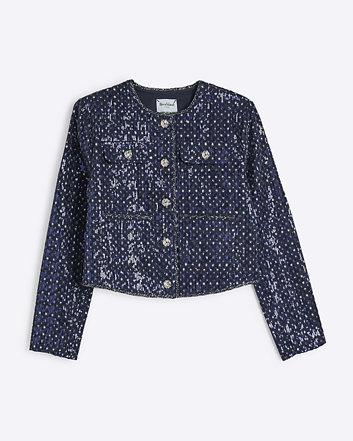 Blue Sequin Denim Trophy Jacket