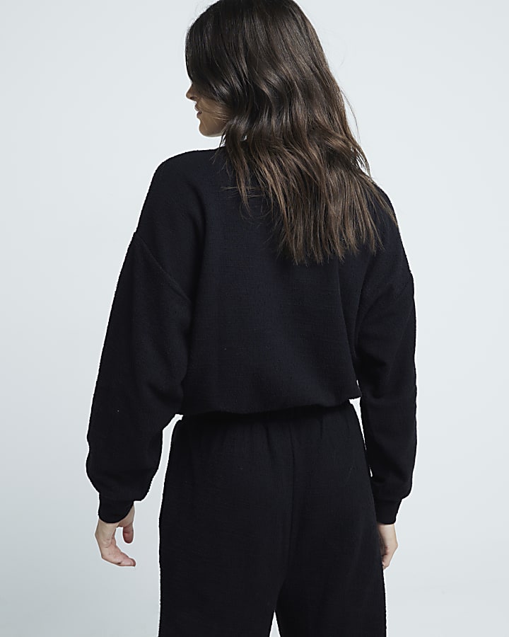 Black Boucle Elasticated Hem Sweatshirt