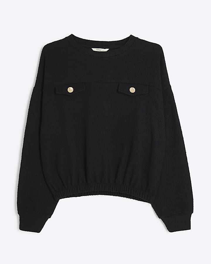 Black Boucle Elasticated Hem Sweatshirt