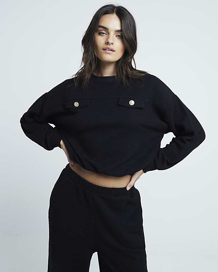 Black Boucle Elasticated Hem Sweatshirt