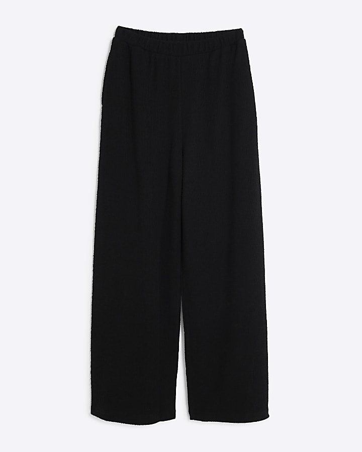 Black boucle wide leg trousers